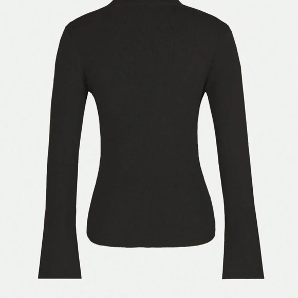 Black Casual Women's Button Cross Design Long Sleeve Sweater Asymmetric Pullover - Picture 2 of 3